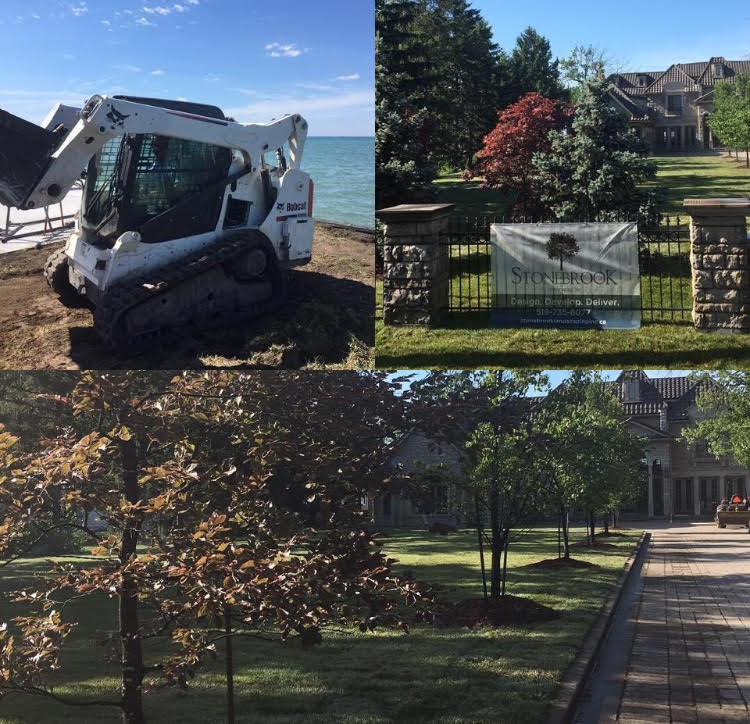 Collage of residential landscaping work done at a Russell Woods property.