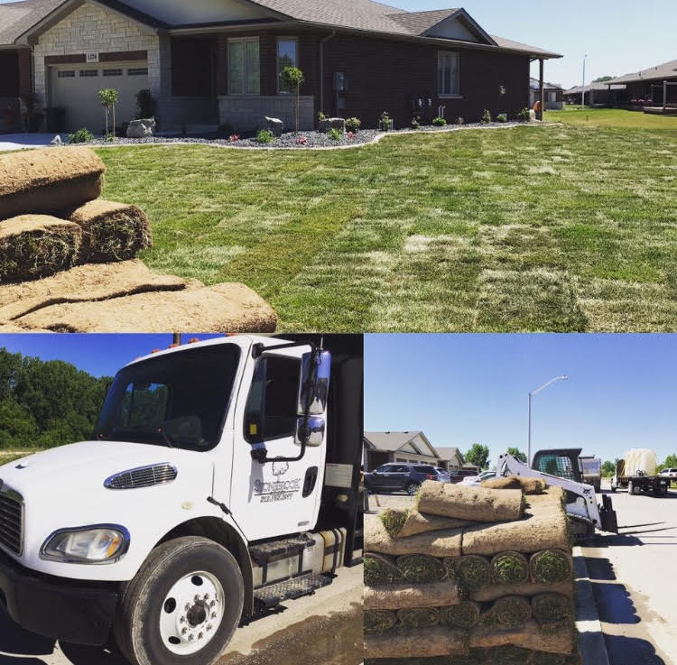 Collage of sod work done on a residential property.